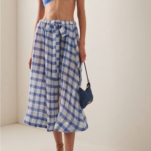 Lisa Marie Fernandez Blue and White Check Midi Skirt